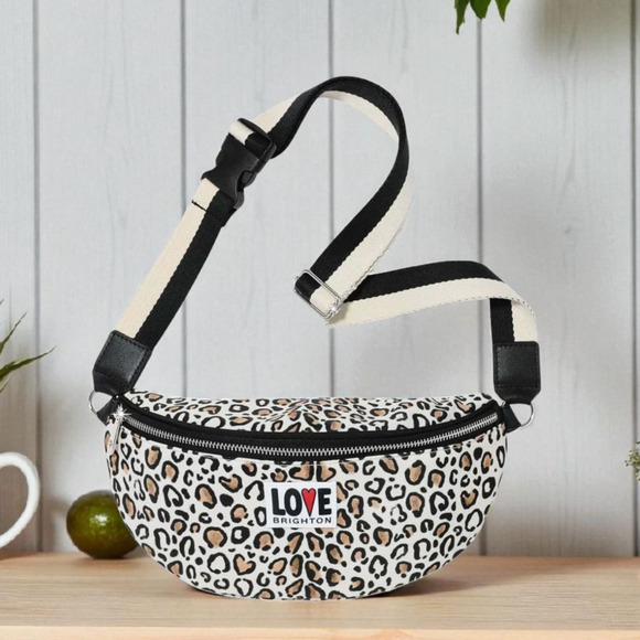 Brighton Wild Cat Belt Bag Ripstop Nylon Leopard Animal Print Adjustable Strap - Picture 1 of 10